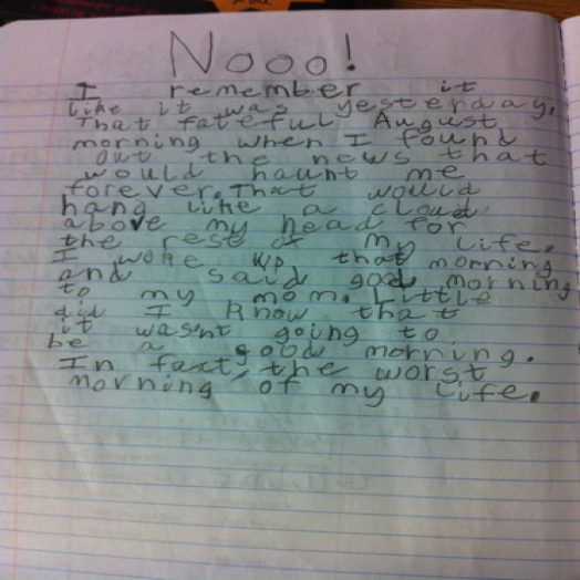 3rd Grade Narrative Notebook Entry